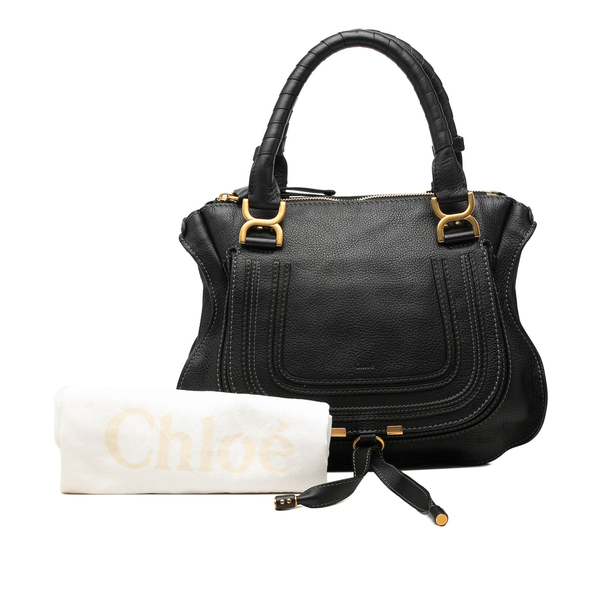 Chloé Medium Grained Leather Marcie Satchel — Black