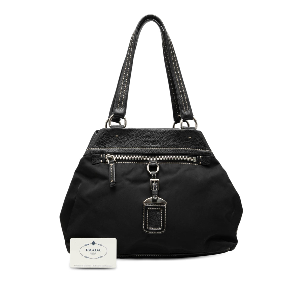 Prada Vitello Trimmed Tessuto Tote