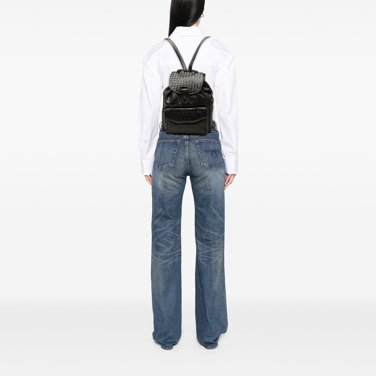 Bottega Veneta Nappa Intrecciato Trimmed Drawstring Flap Backpack