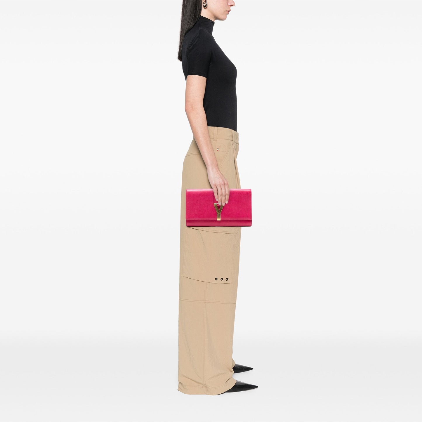 Saint Laurent Textured Calfskin Chyc Ligne Clutch