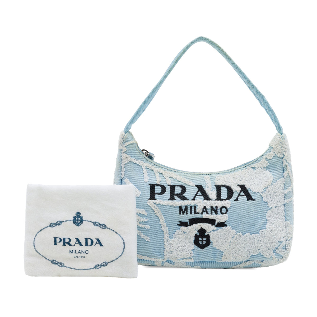 Prada Mini Embroidered Drill Re Edition 2000 Shoulder Bag — Blue