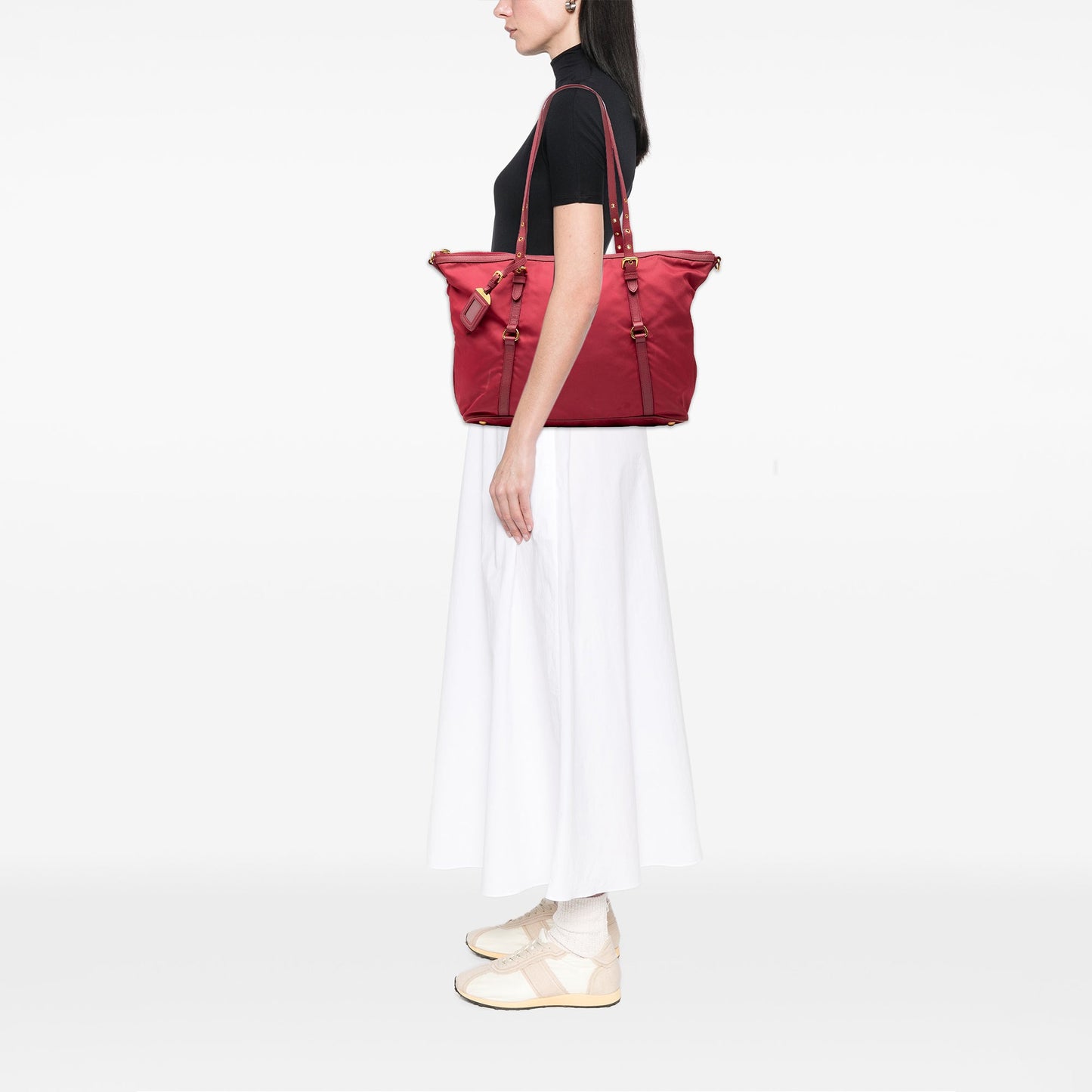 Saffiano Trimmed Tessuto Zip Top Convertible Tote