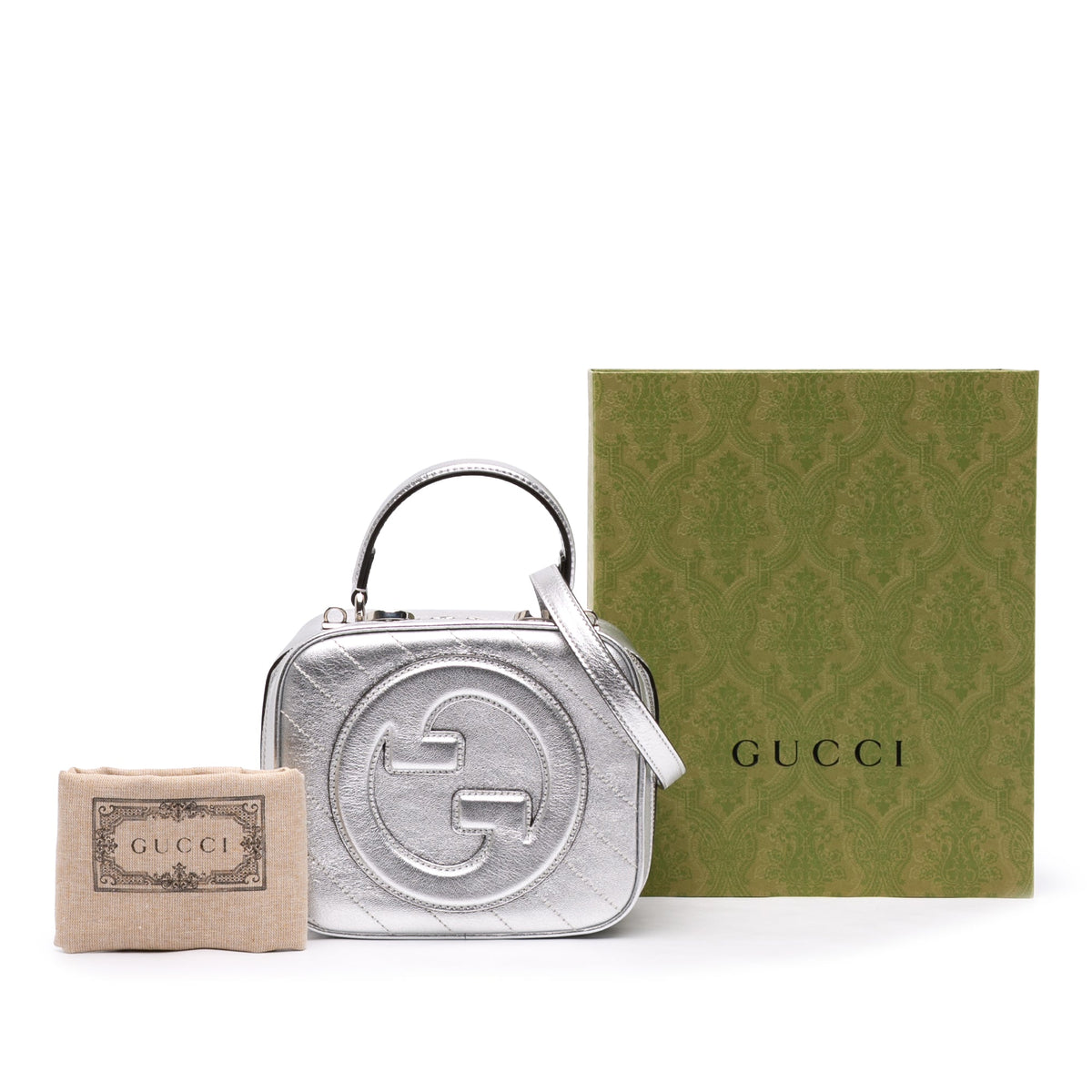 Gucci Matelasse Metallic Calfskin Blondie Top Handle Satchel — Silver