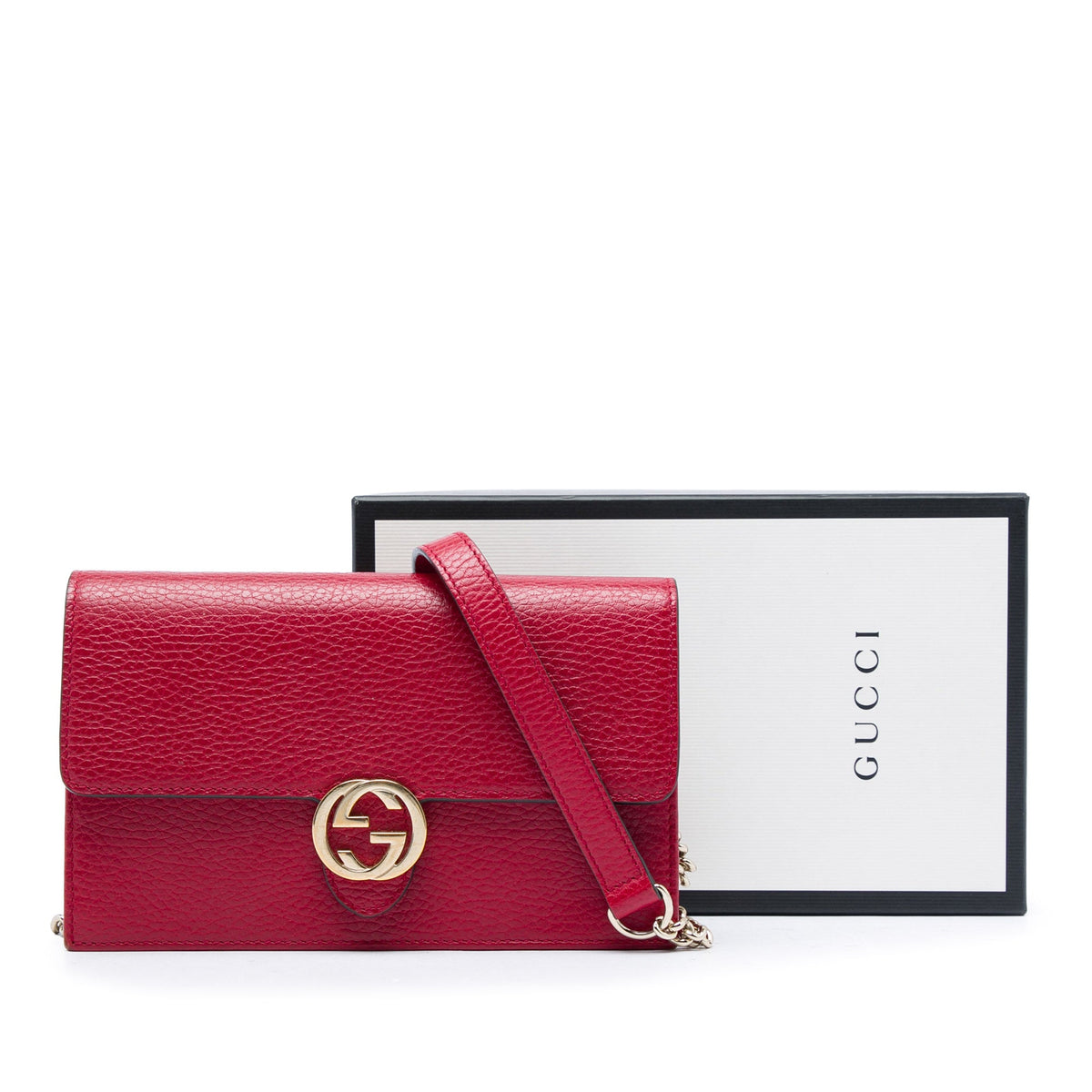 Gucci Dollar Calfskin Interlocking G Wallet on Chain — Red