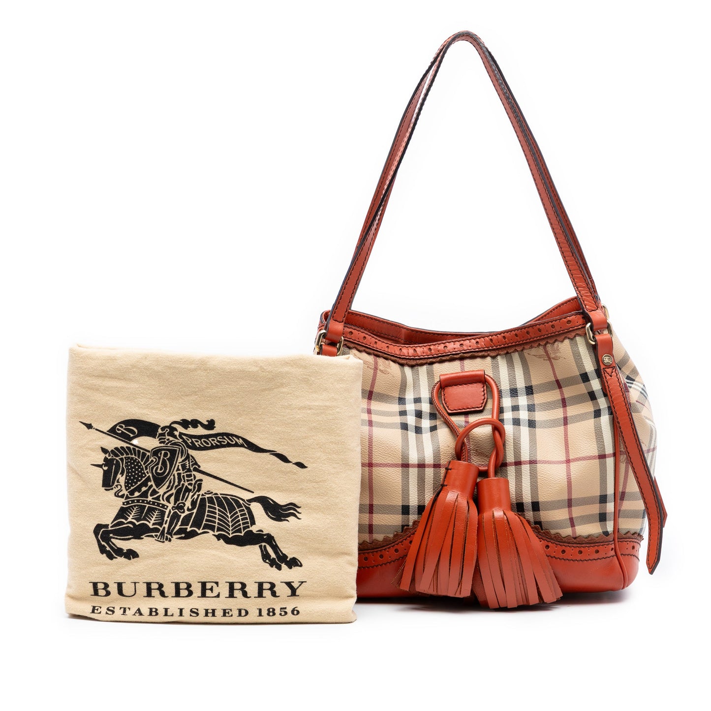 Small Haymarket Check Coated Canvas Brogue Tassel Tote