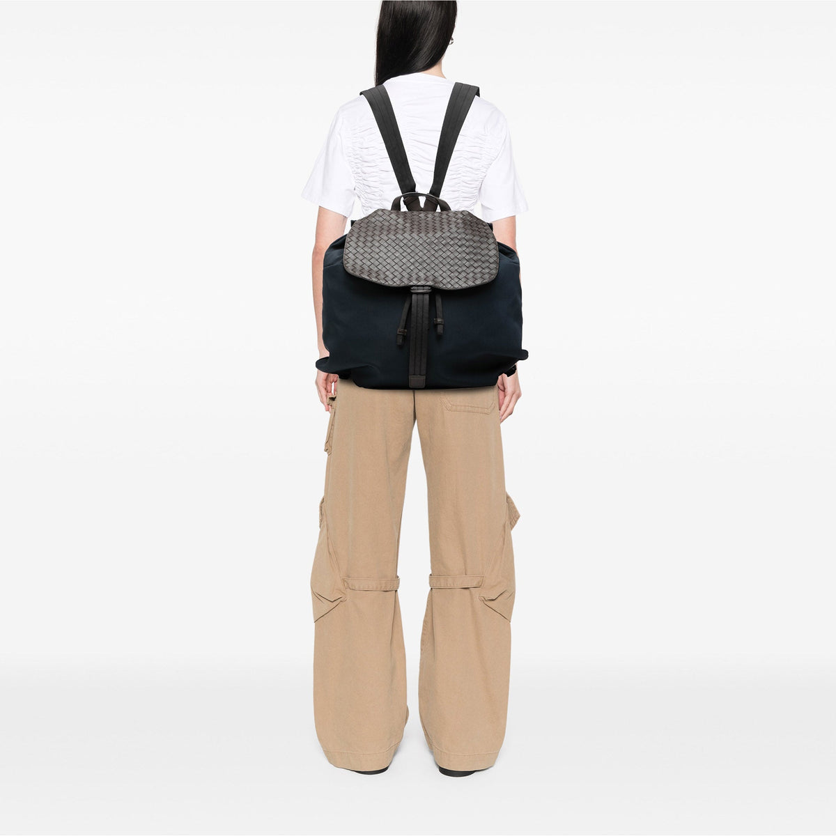 Bottega Veneta Canvas and Nappa Intrecciato Flap Backpack
