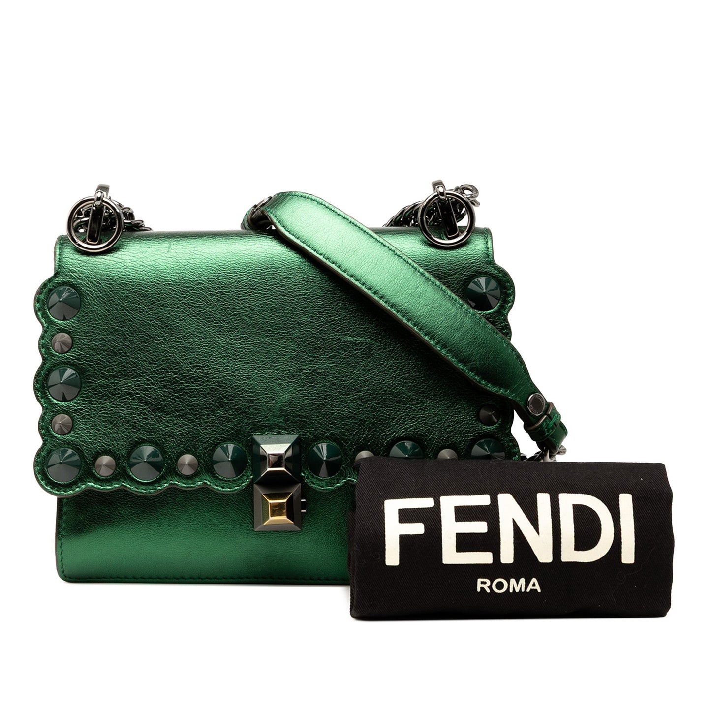 Fendi Small Leather Scalloped Kan I Crossbody