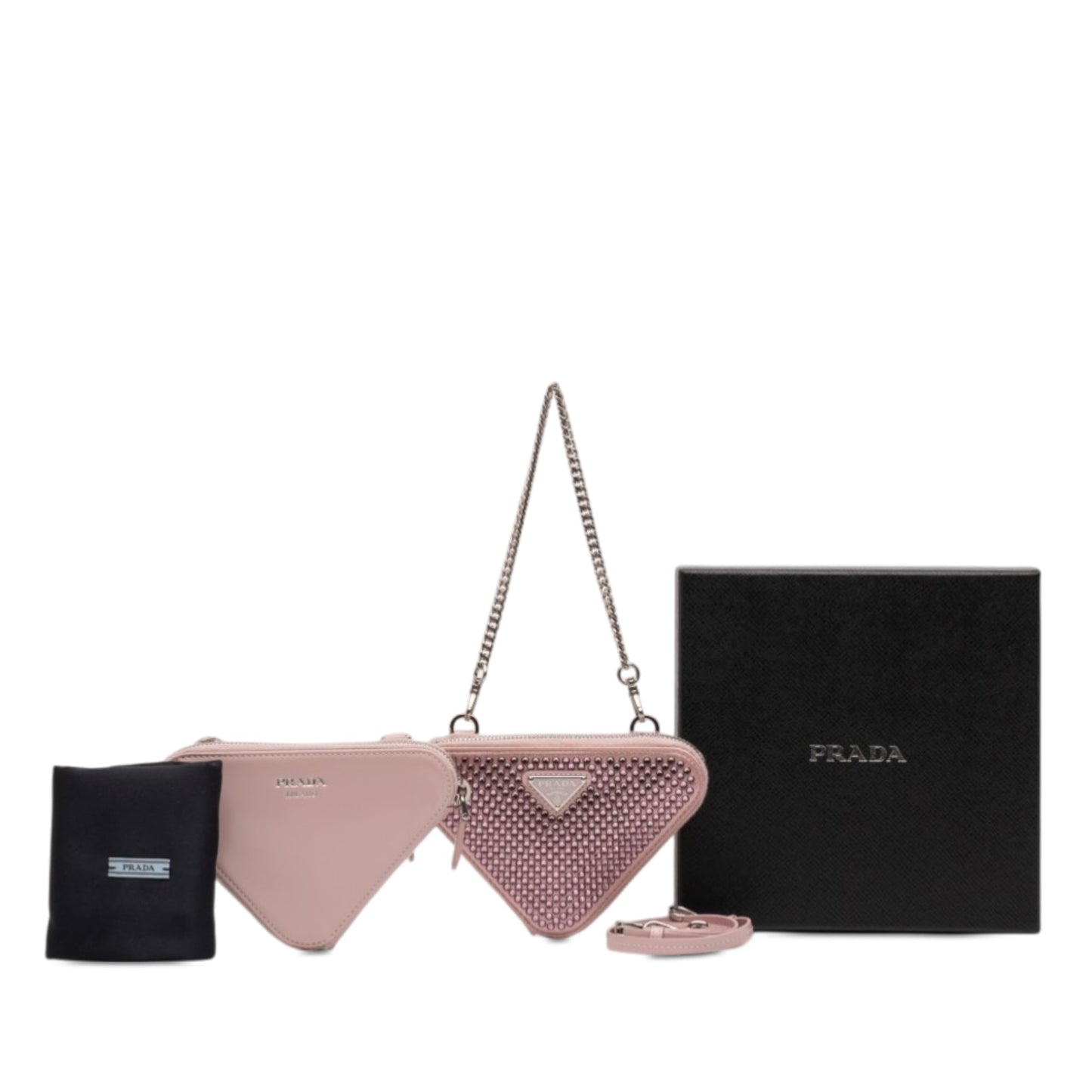 Prada Mini Crystal Embellished Satin and Leather Triangle Pouch