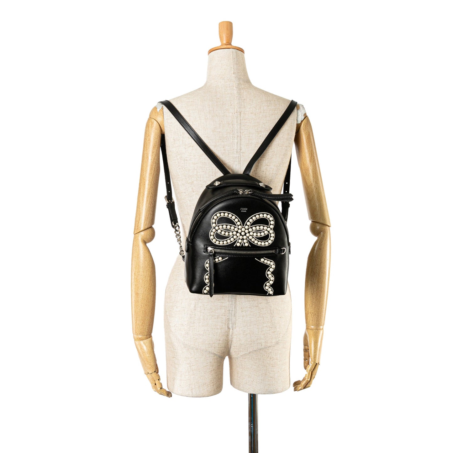 Fendi Mini By The Way Leather Ribbon Pearl Backpack