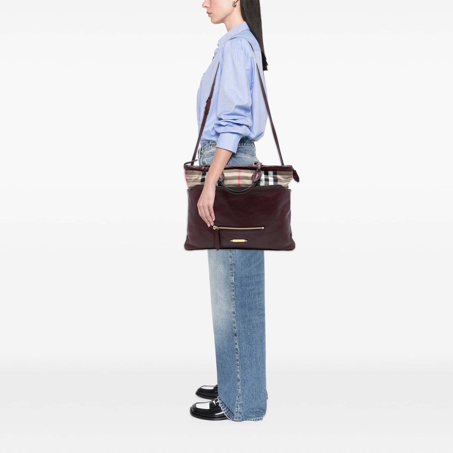 Burberry House Check Trimmed Leather Big Crush Convertible Tote