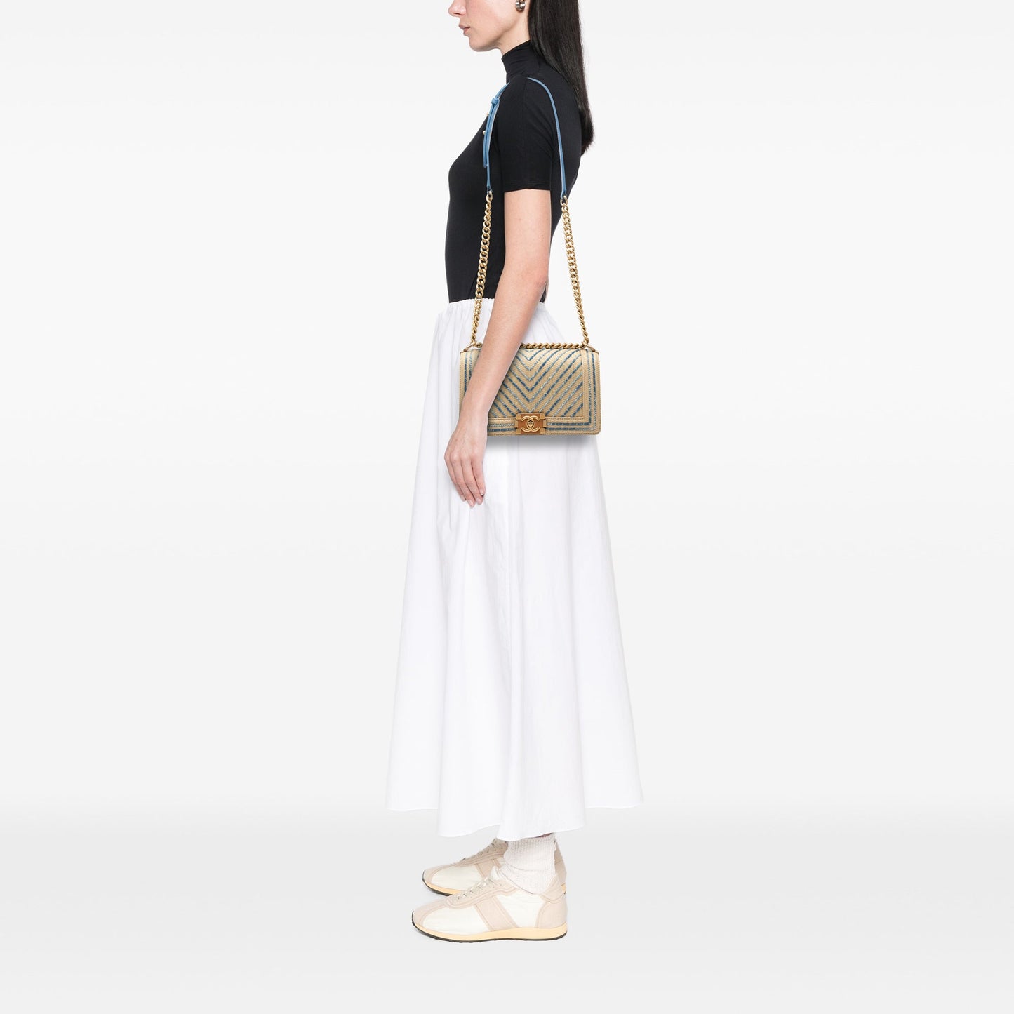 Chanel Old Medium Chevron Raffia Boy Flap
