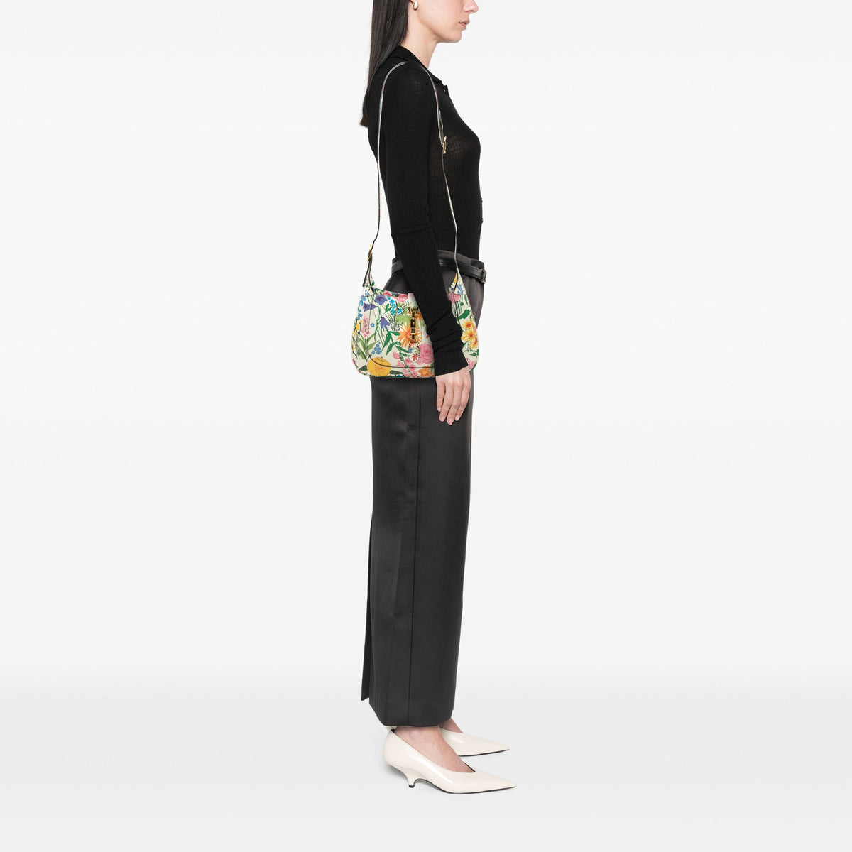 Gucci Ken Scott Small Calfskin Floral Print Jackie 1961 Crossbody — White