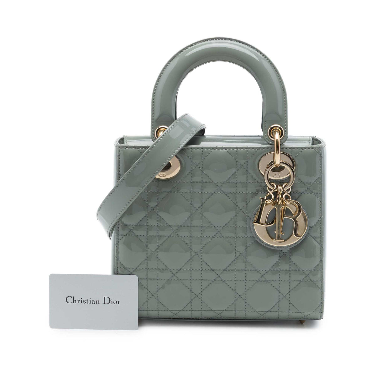 Dior Small Patent Cannage Lady Dior — Gray