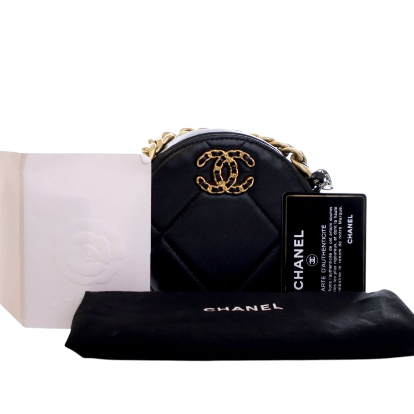 Chanel Lambskin 19 Round Clutch with Chain