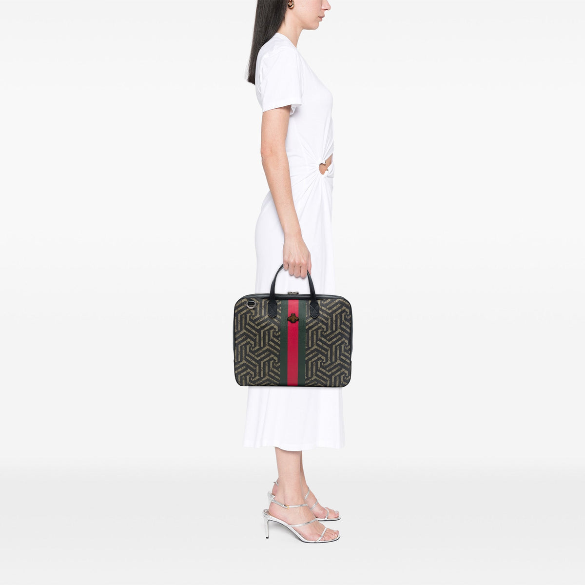 Gucci GG Supreme Caleido Web Briefcase — Beige