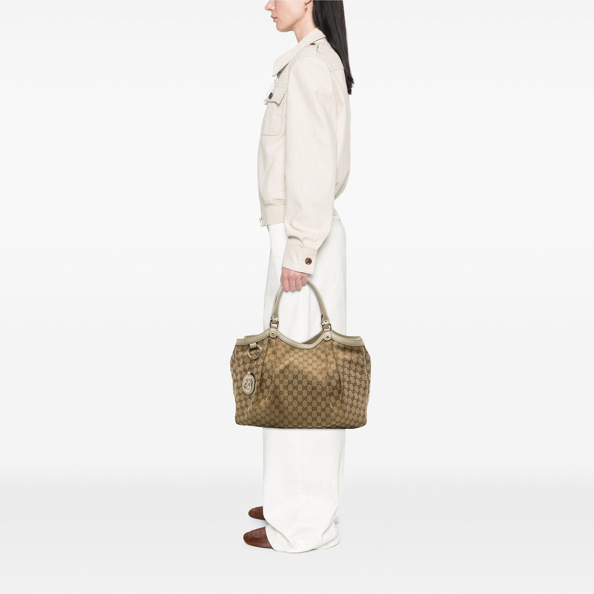 Gucci Large GG Canvas Sukey Tote — Beige