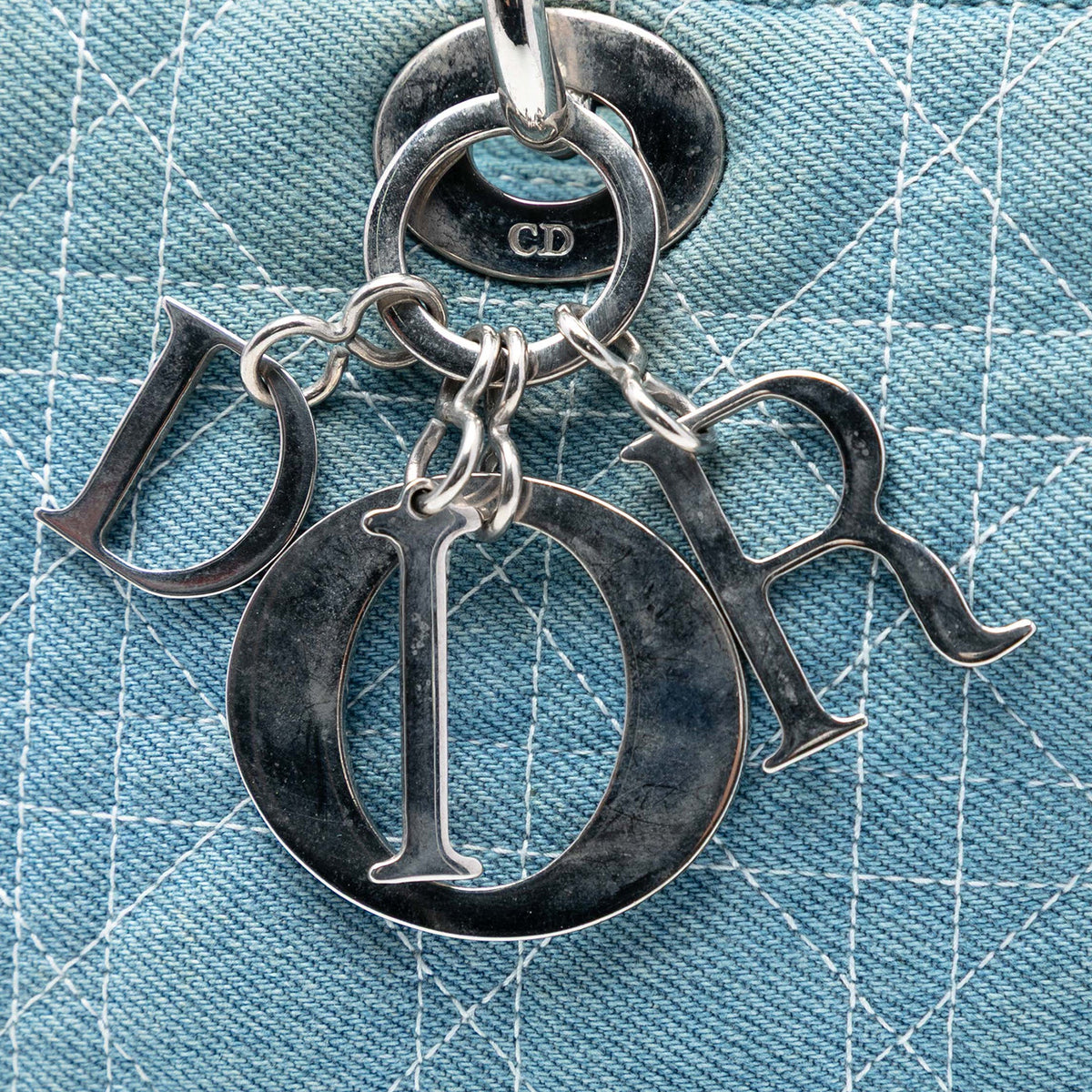 Dior Large Denim Cannage Acrylic Handles Lady Dior