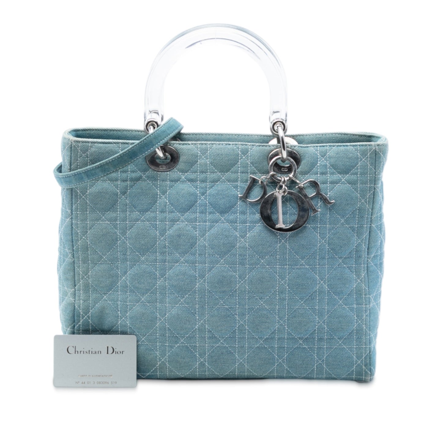 Dior Large Denim Cannage Acrylic Handles Lady Dior