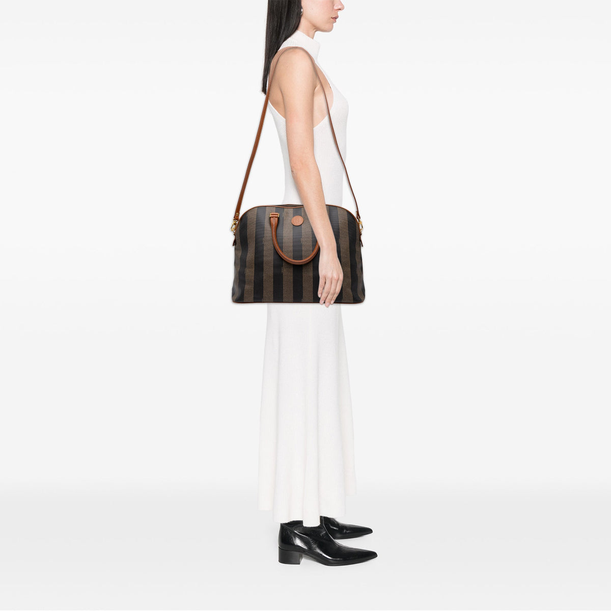 Fendi Pequin Coated Canvas Dome Satchel — Brown