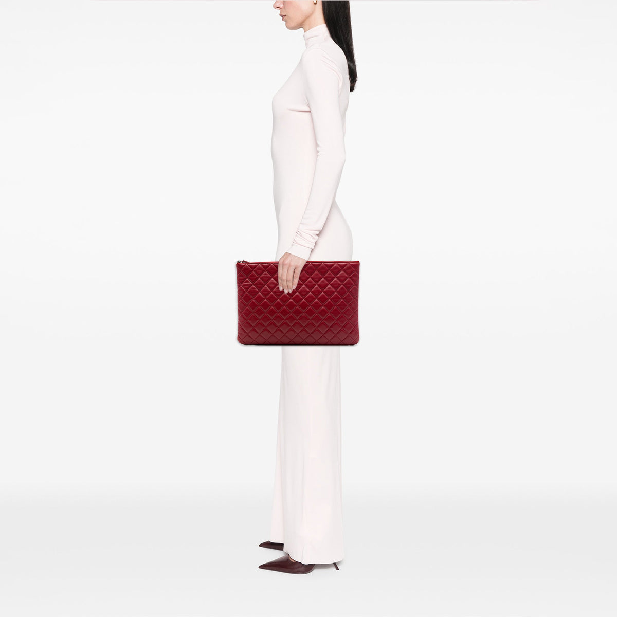 Chanel Large Quilted Lambskin O Case Clutch — Red