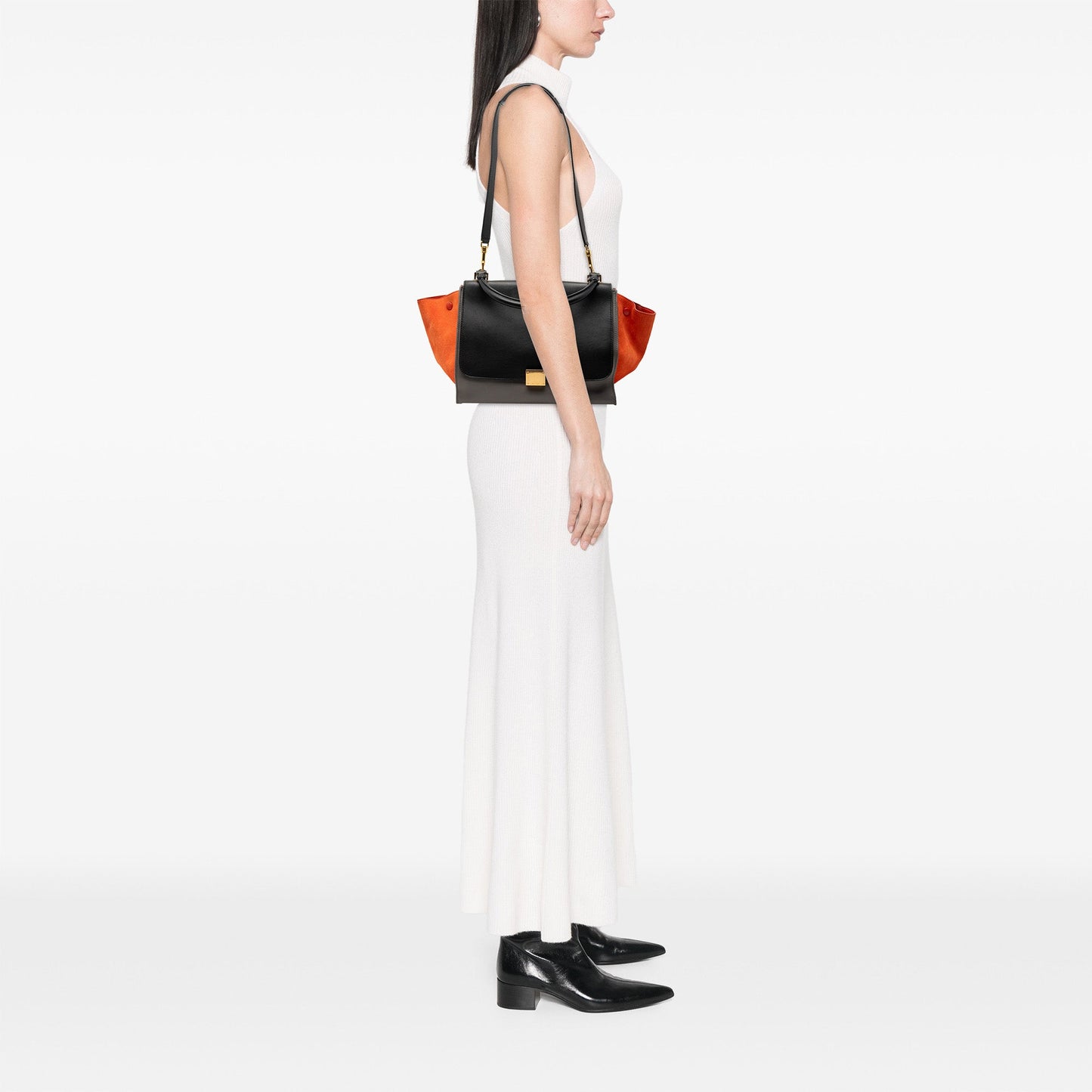 Celine Medium Tricolor Calfskin and Suede Trapeze Satchel