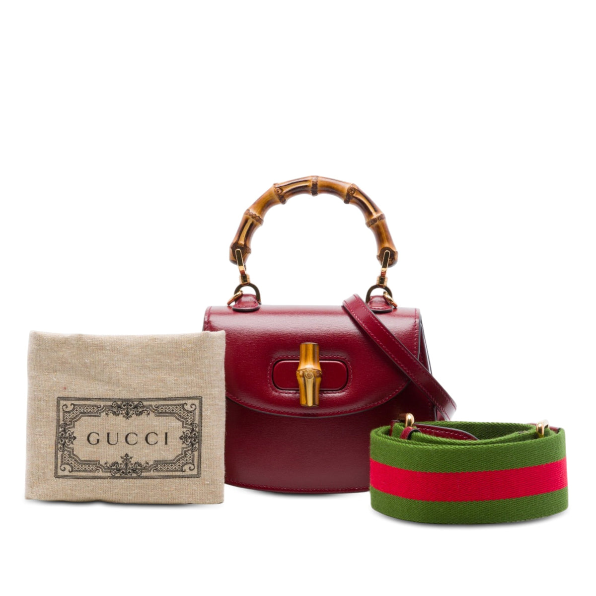 Gucci Mini Calfskin 1947 Bamboo Top Handle Bag — Red