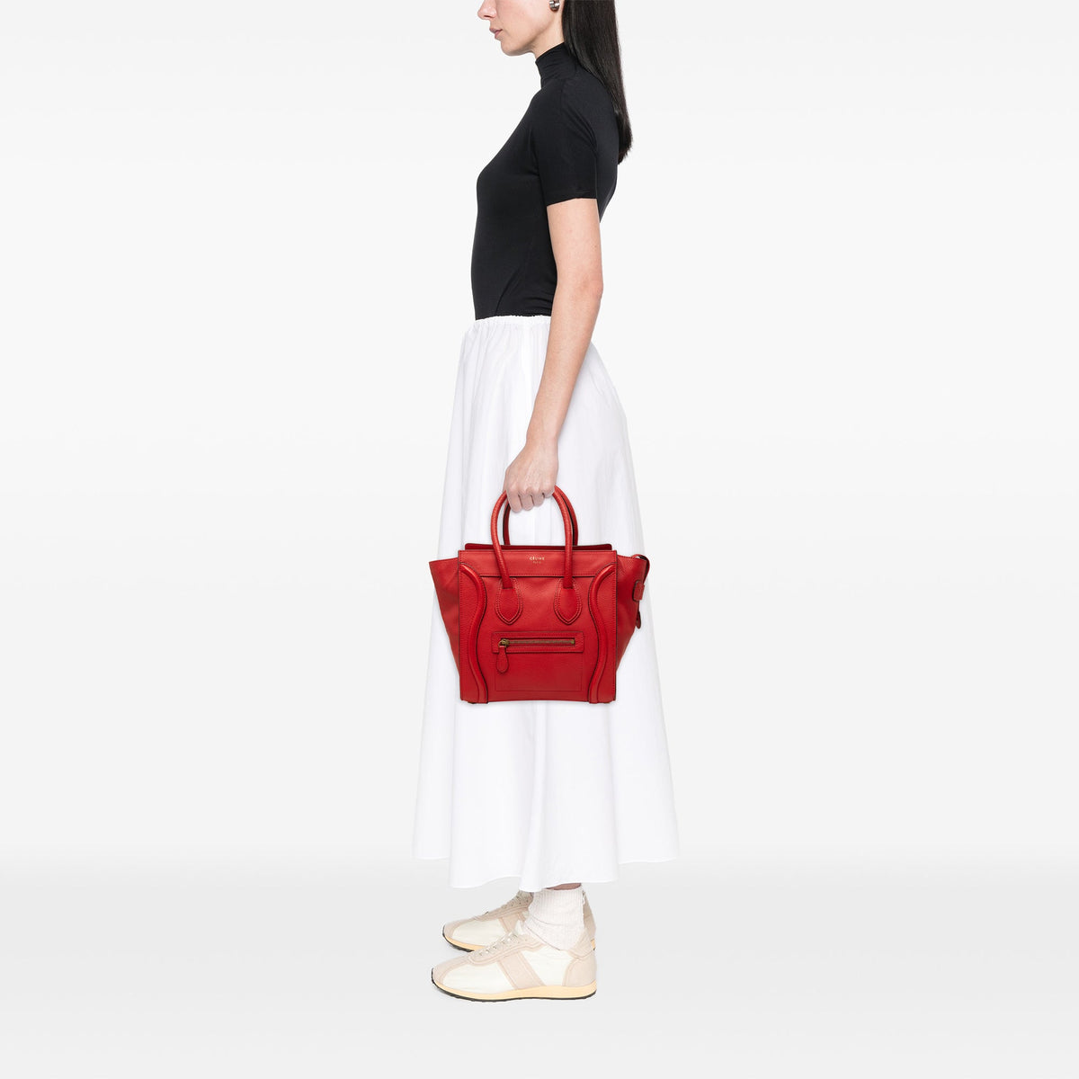 Celine Micro Drummed Calfskin Luggage Tote — Red