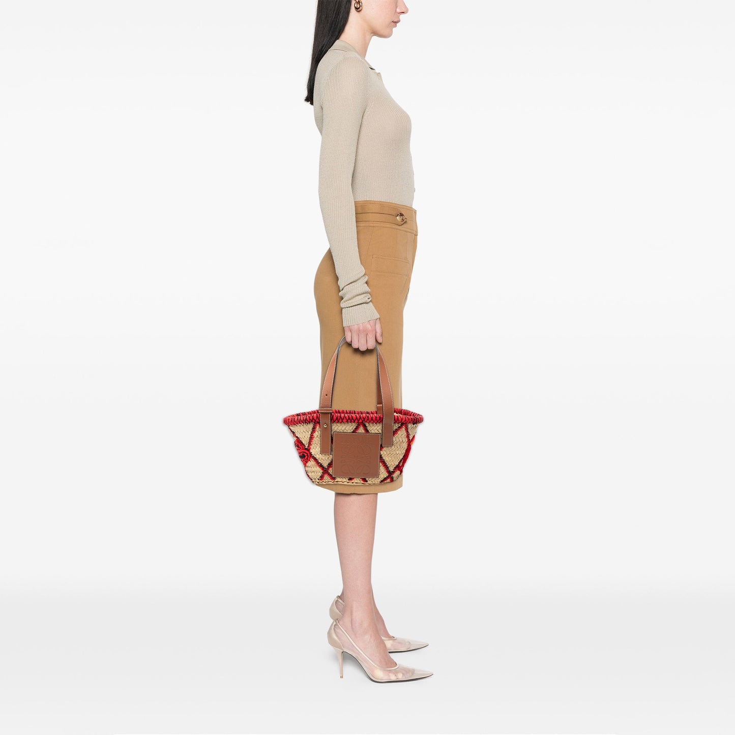LOEWE Small Raffia Animal Embroidered Anagram Basket Tote