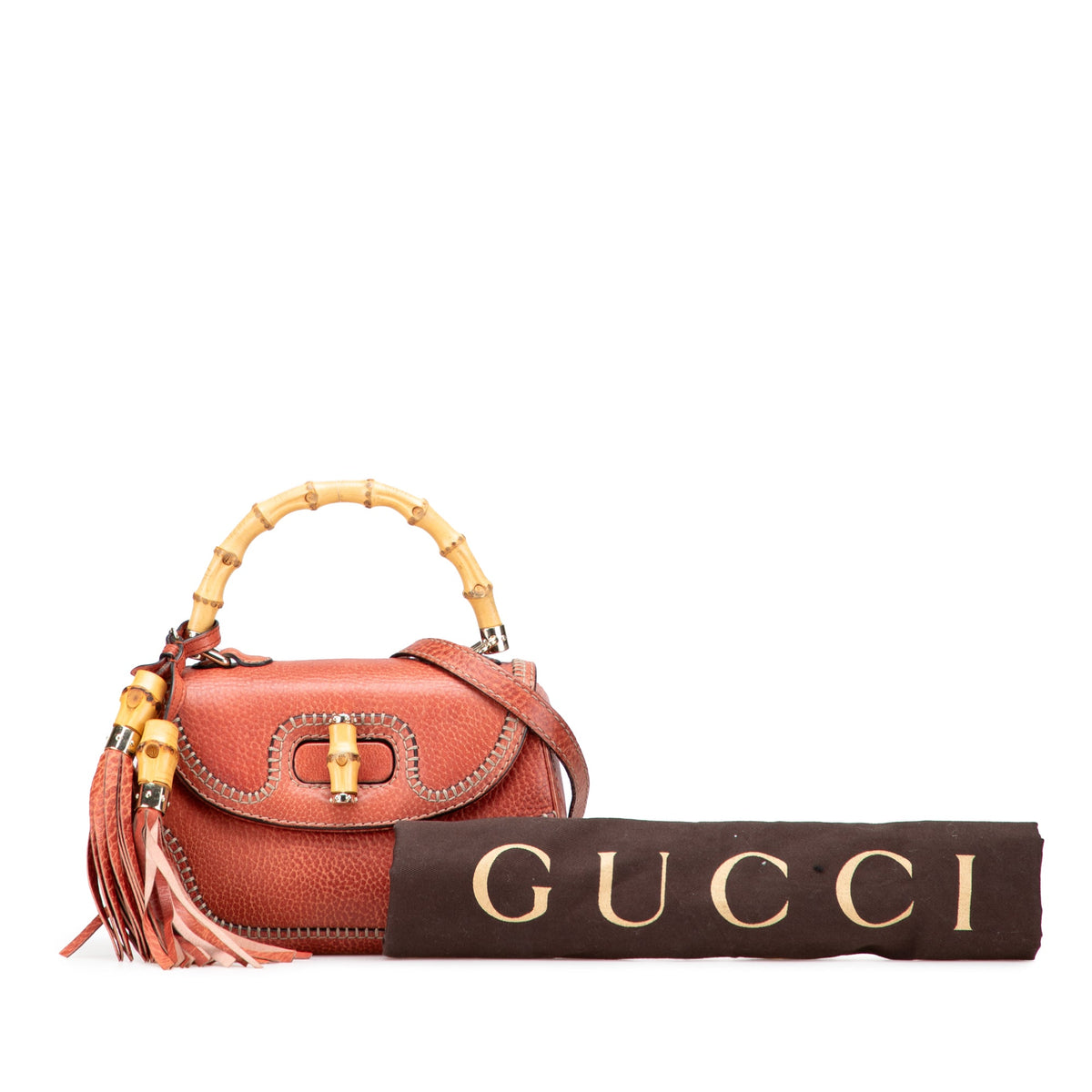 Gucci Small Leather New Bamboo Satchel — Red