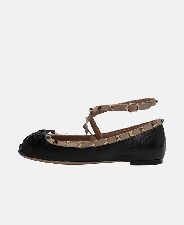 Valentino Garavani Rockstud Ballerina flat with straps Black