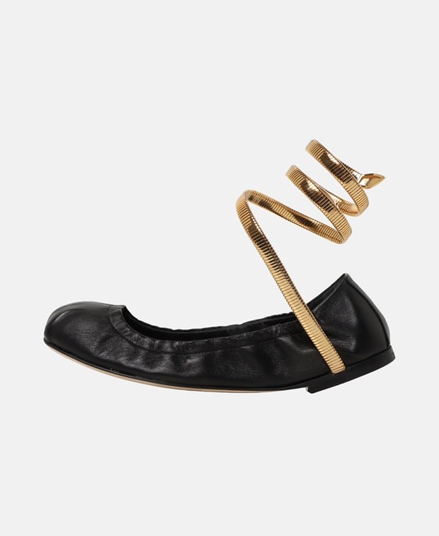 Rene Caovilla Juniper Ballerina with calf lacing Black