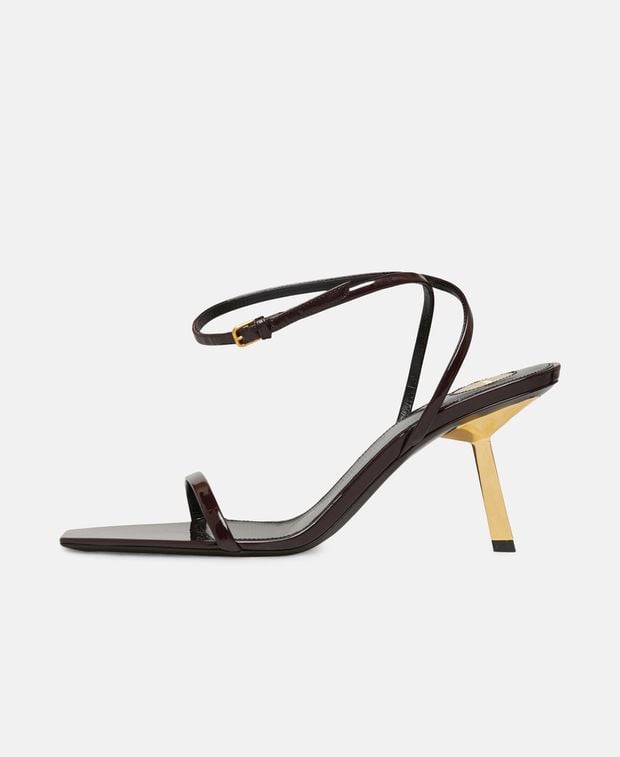 Saint Laurent Lee 75 San Ankle strap sandals Dark Brown
