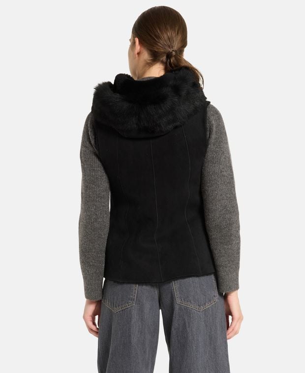 Dom Goor Leather waistcoat with fur trim