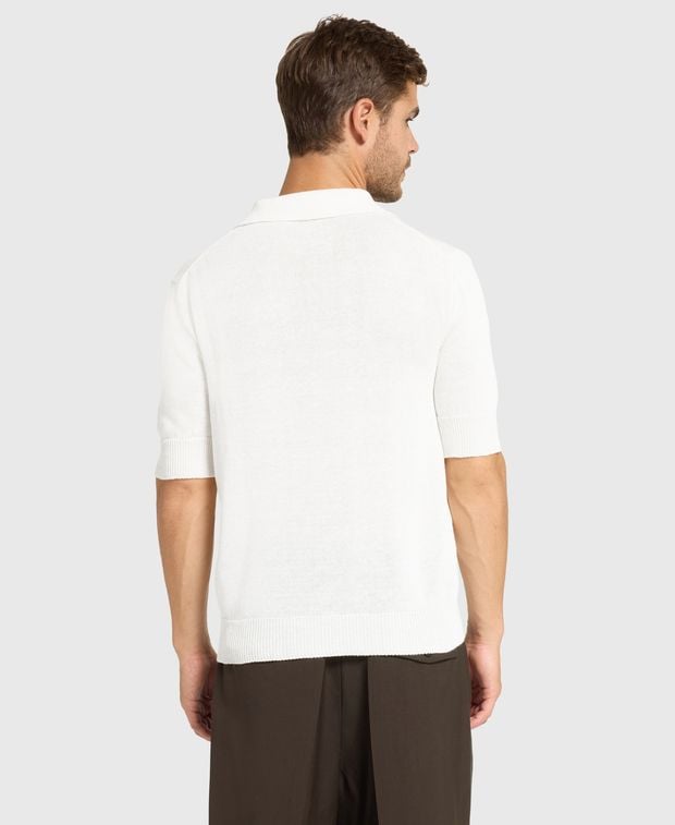 Isaia Linen-blend knitted polo shirt
