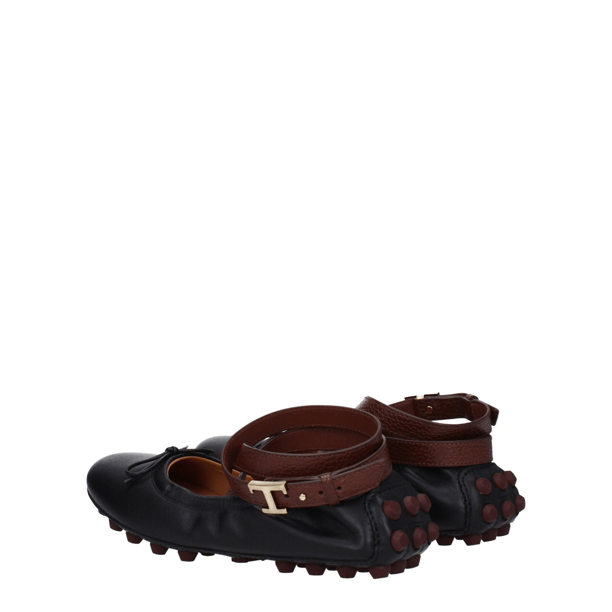 Tod's Ballet Flats Women Leather Black/Mahogany