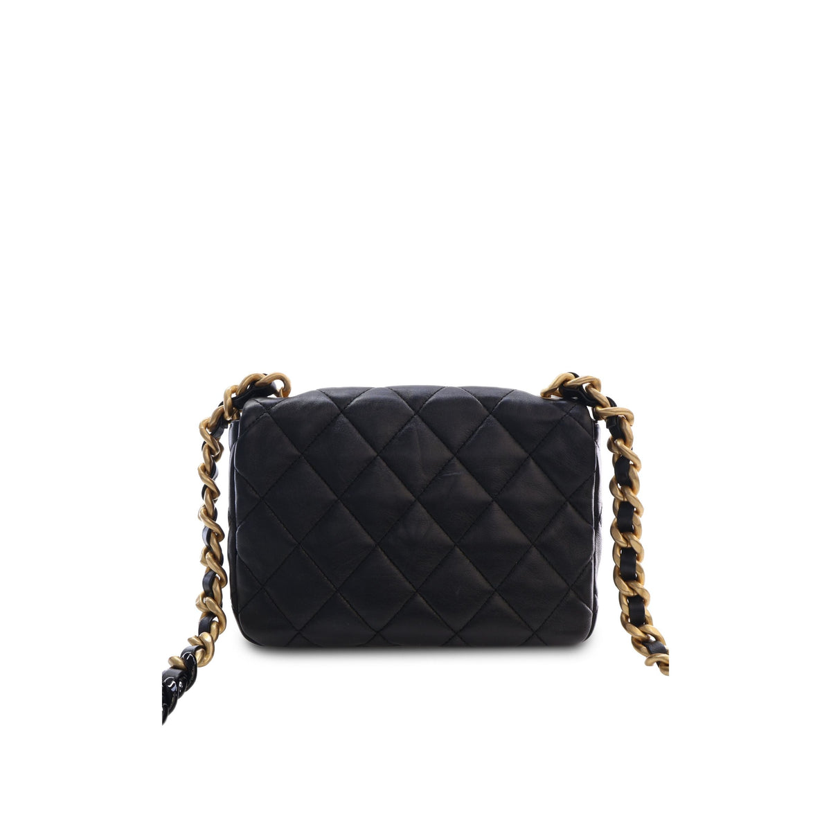 Chanel Small Quilted Lambskin Lacquered Chain Flap — Black