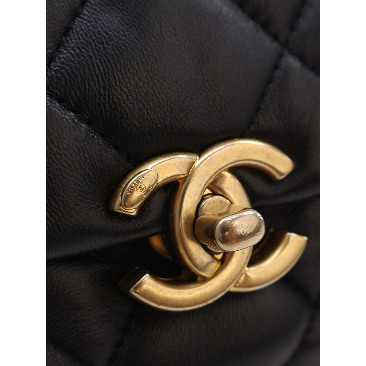 Chanel Small Quilted Lambskin Lacquered Chain Flap — Black