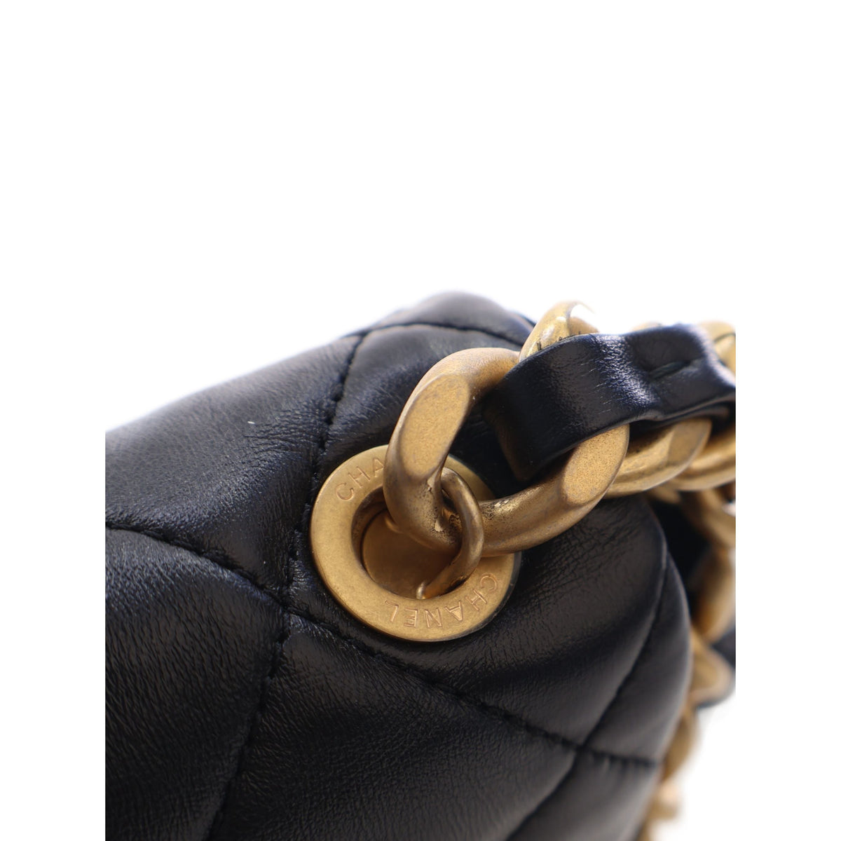 Chanel Small Quilted Lambskin Lacquered Chain Flap — Black
