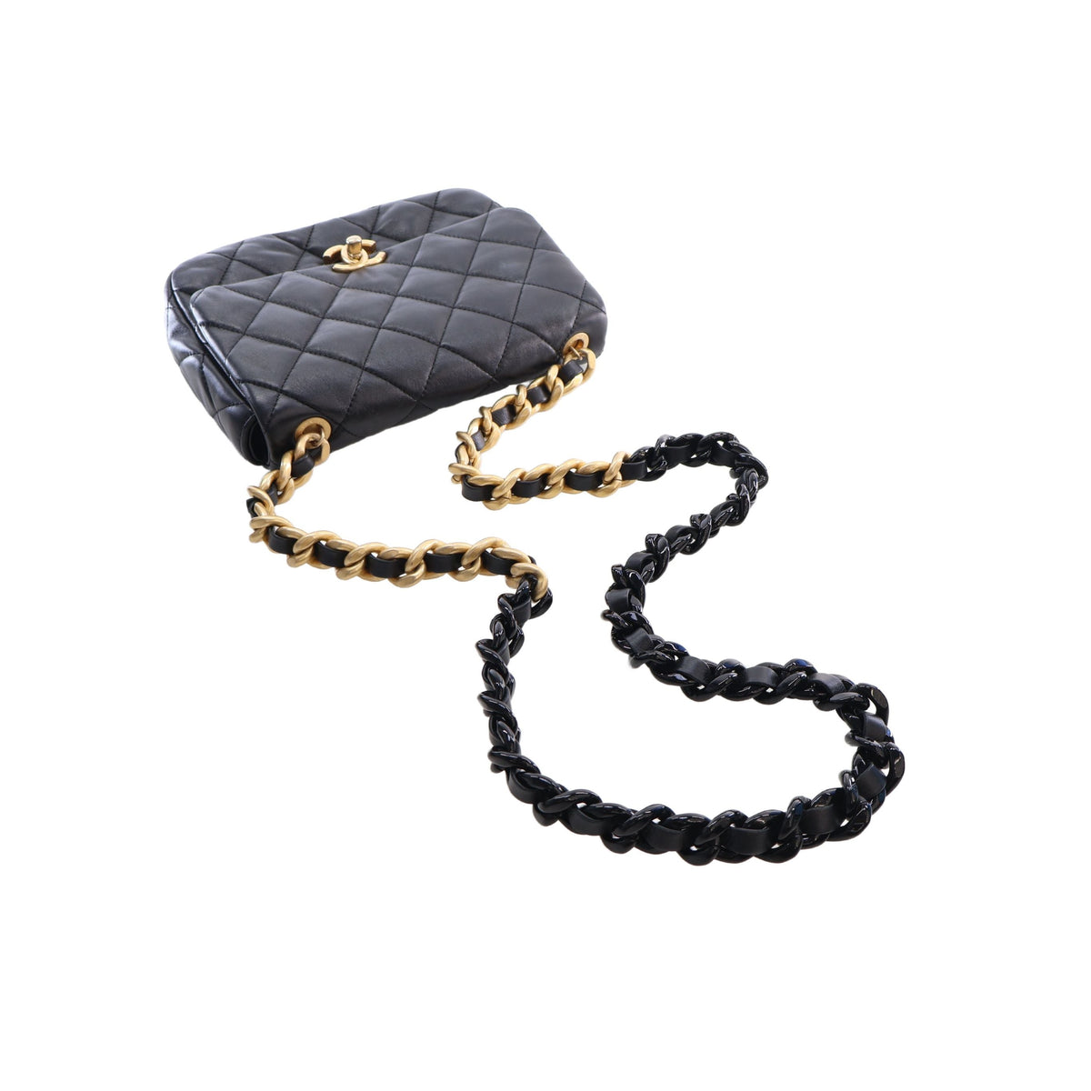 Chanel Small Quilted Lambskin Lacquered Chain Flap — Black