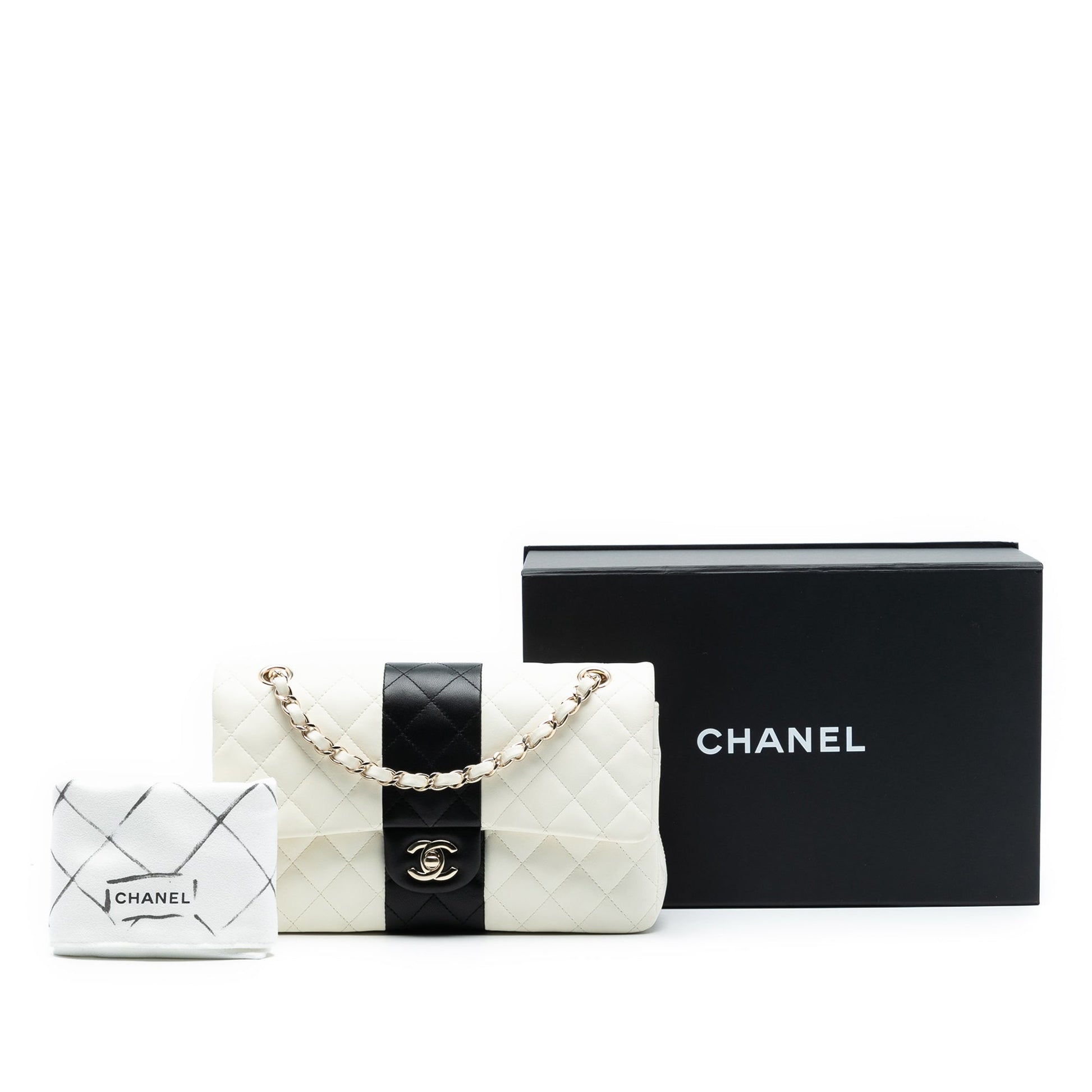 Chanel Medium Classic Bi Stripe Lambskin Double Flap