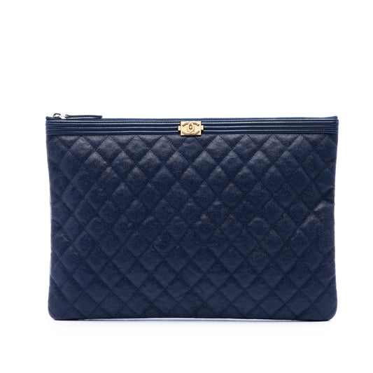 Chanel Large Quilted Caviar Boy O Case Clutch