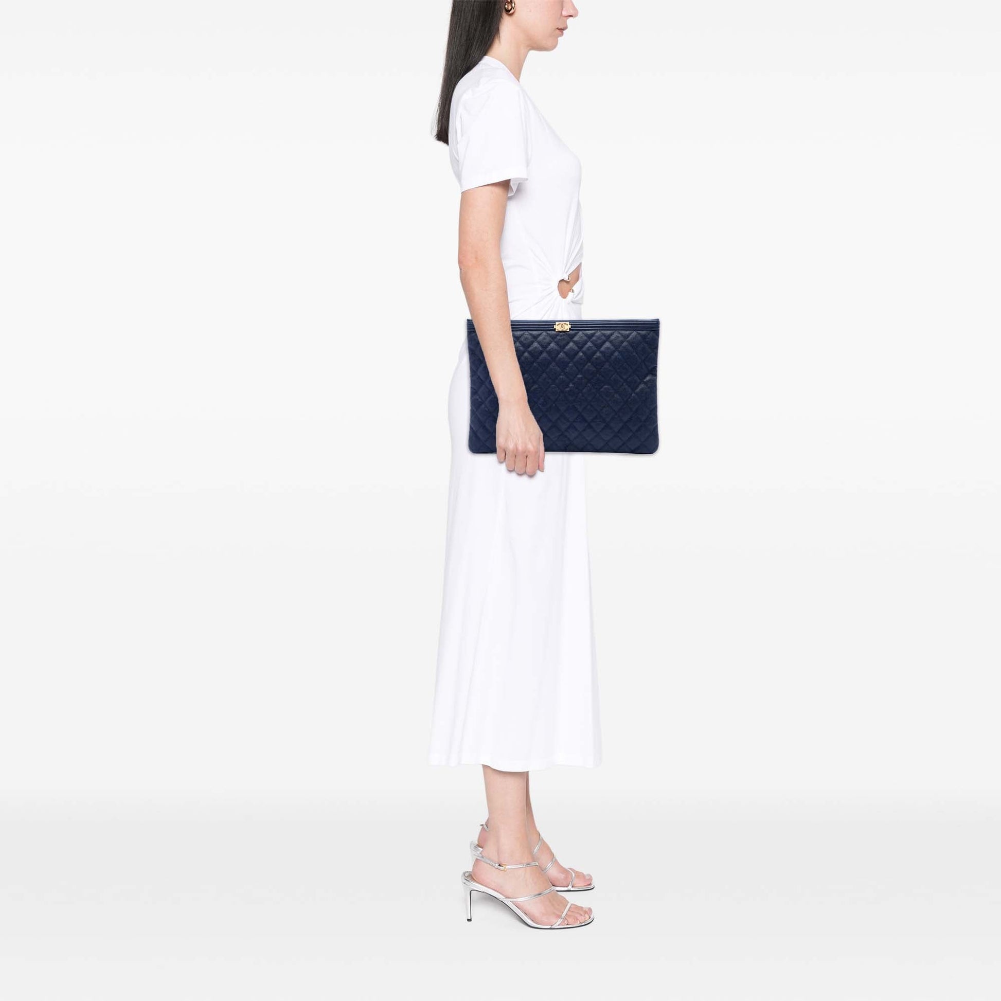 Chanel Large Quilted Caviar Boy O Case Clutch