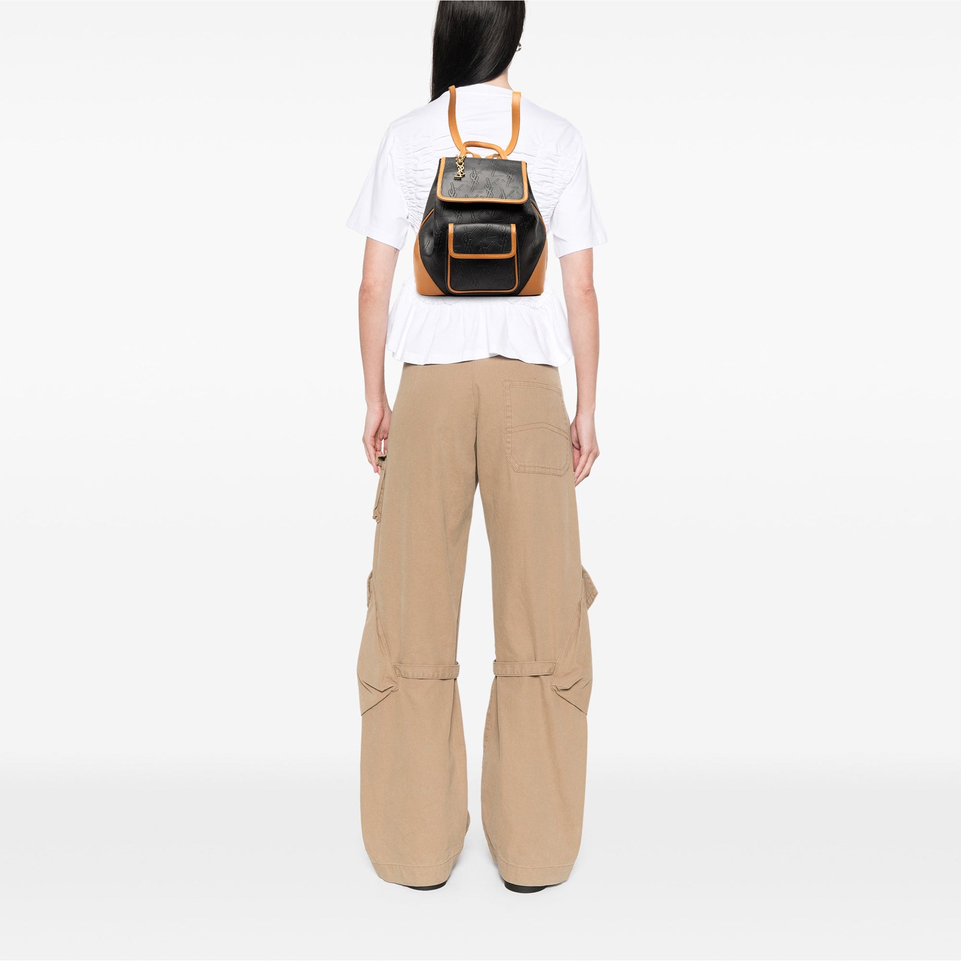 Saint Laurent Monogram Embossed Leather Backpack