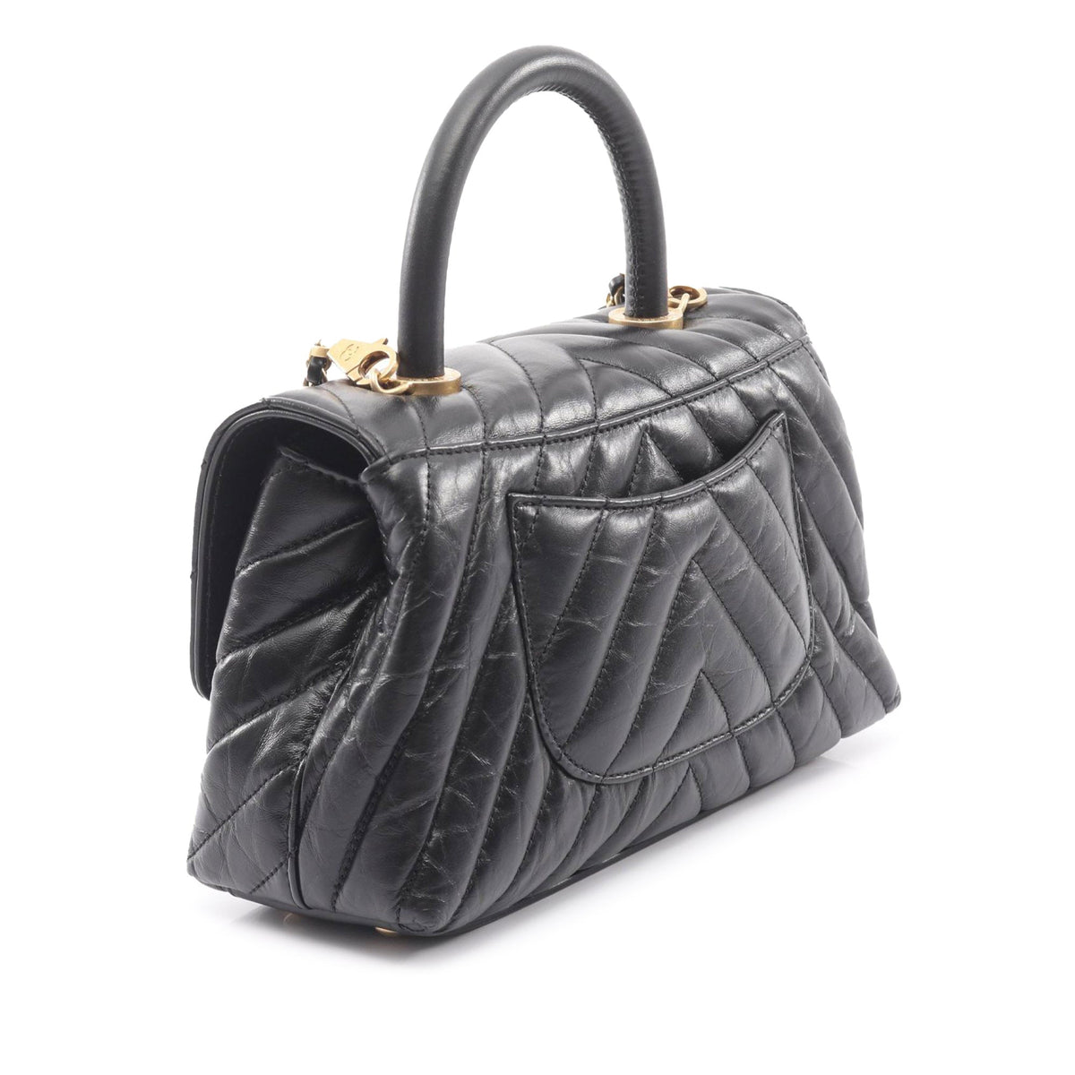 Chanel Small Chevron Aged Calfskin Coco Top Handle Bag
