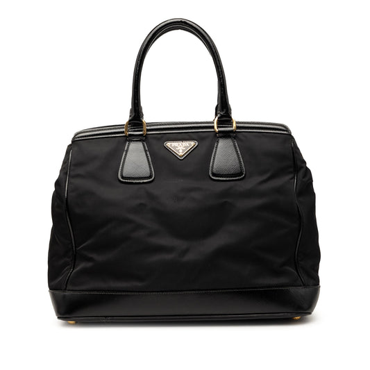Prada Saffiano Vernice Trimmed Tessuto Parabole Tote
