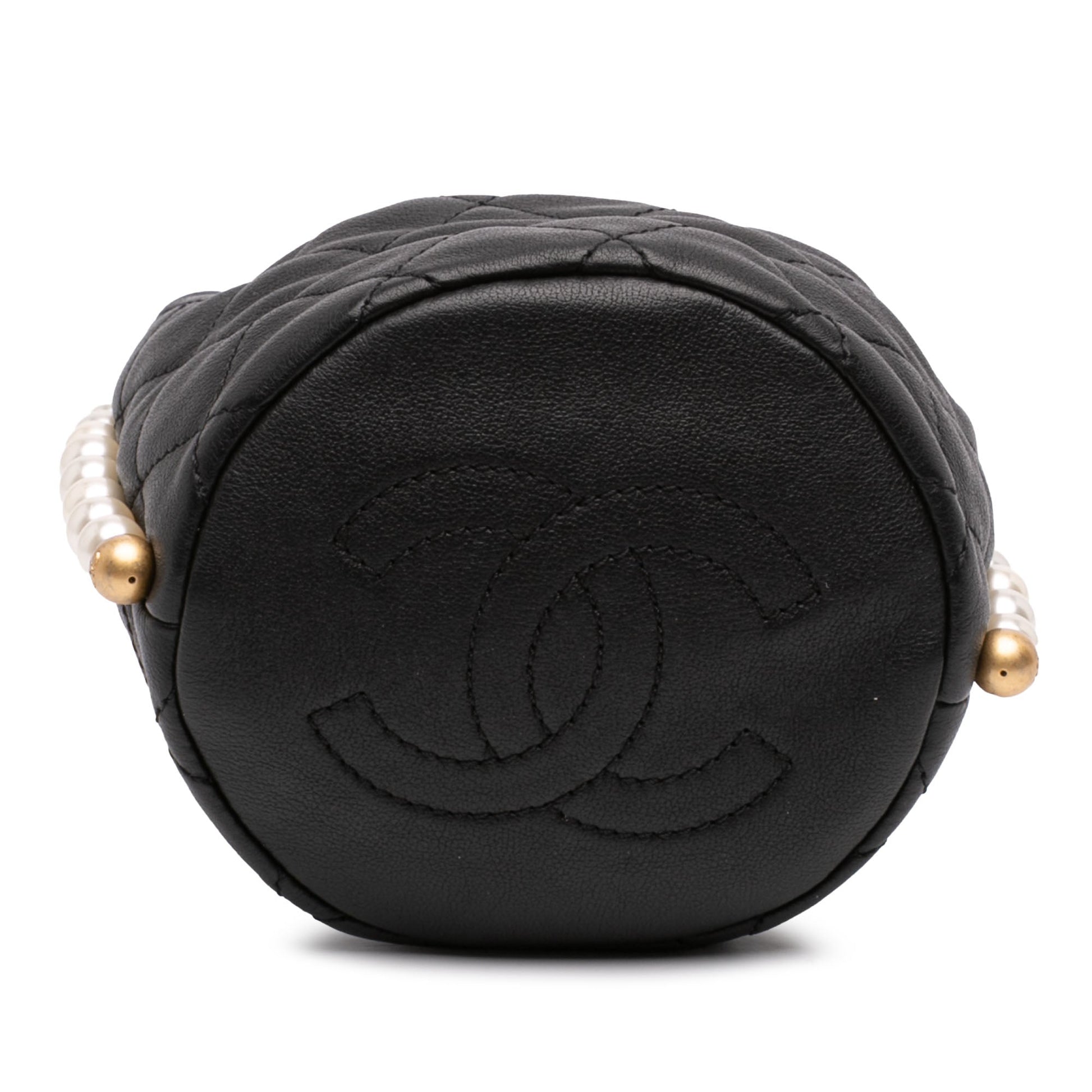 Chanel Mini Quilted Calfskin About Pearls Drawstring Bucket Bag