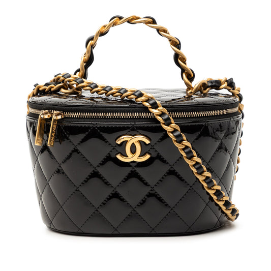 Quilted Patent Afternoon Tea Vanity Case with Chain