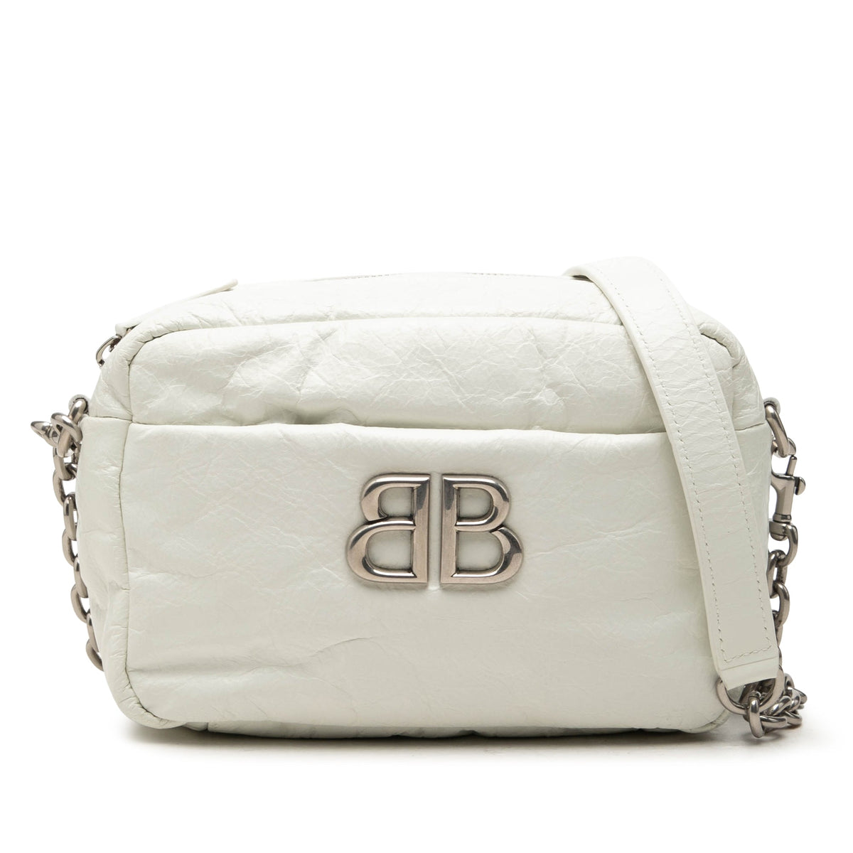 Balenciaga Calfskin Monaco Chain Camera Bag XS — White