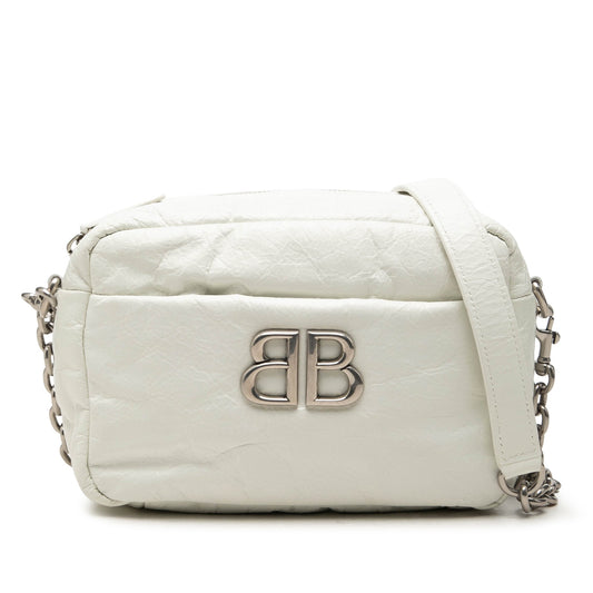 Balenciaga Calfskin Monaco Chain Camera Bag XS — White