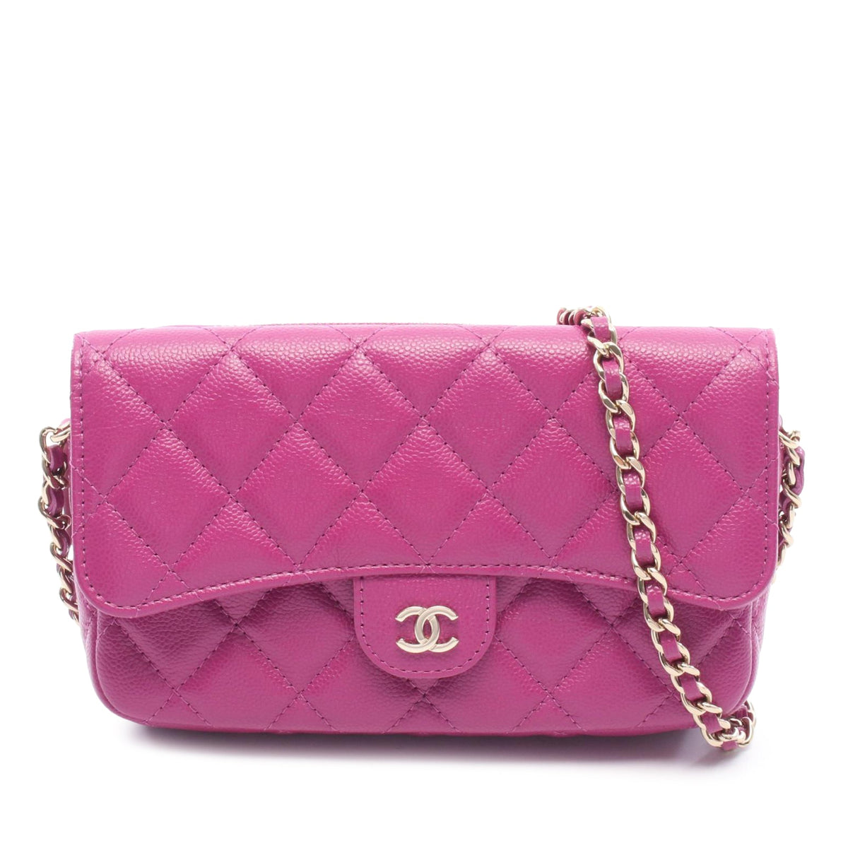 Chanel CC Quilted Caviar Flap Phone Holder Wallet on Chain